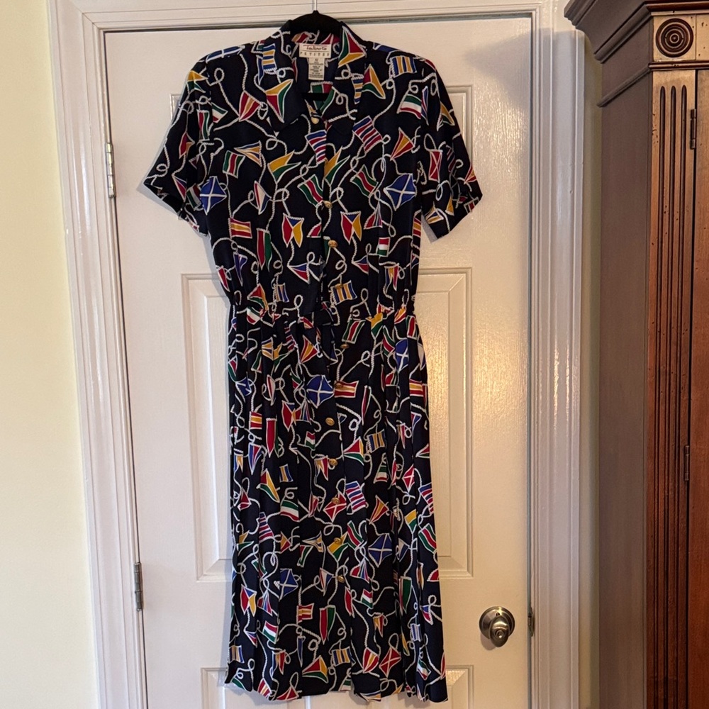 Talbots Black Multicolor Geometric Midi Dress